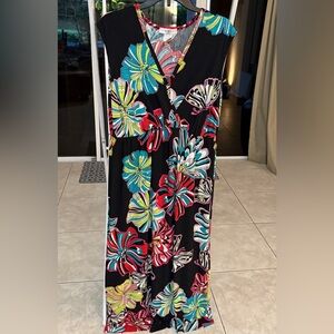 Moa Moa Black Maxi Dress with Colorful Floral Design
